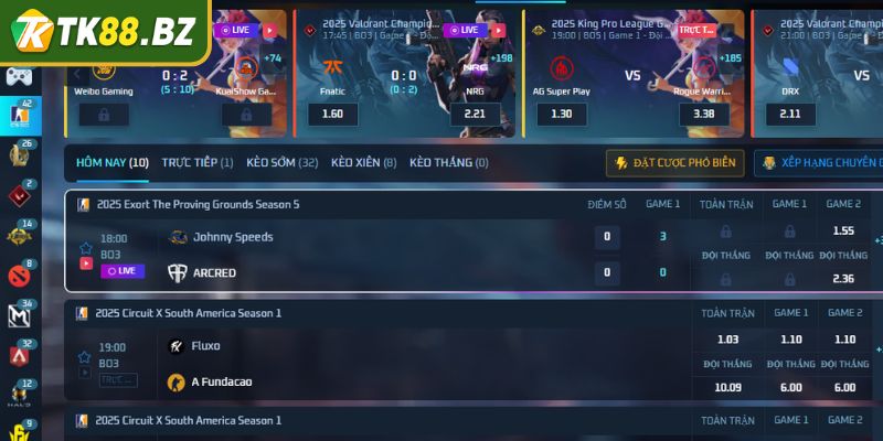 K Sports TK88 - Trải Nghiệm Cá Cược Thể Thao Đỉnh Cao 3 Trò chơi Esports trực tuyến